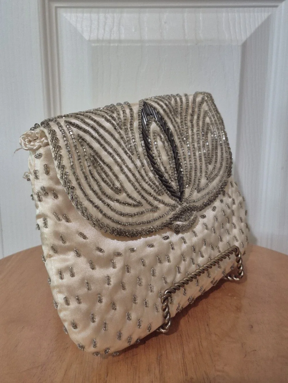 Vintage beaded satin evening bag